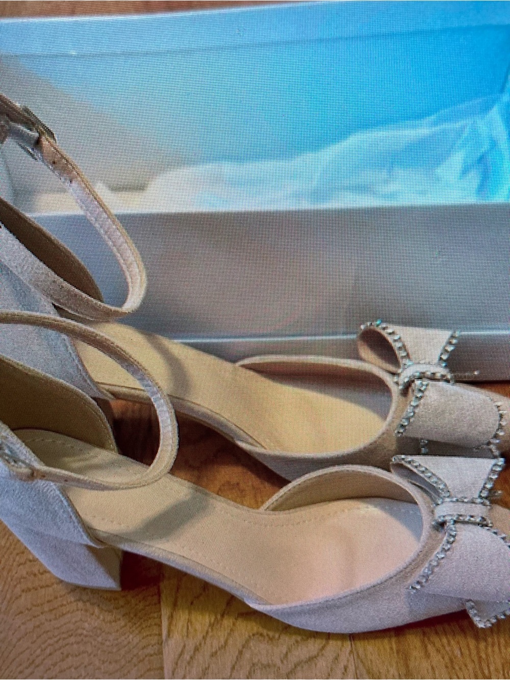 Crystal Bow Beige Block Heel Sandals with Ankle Strap